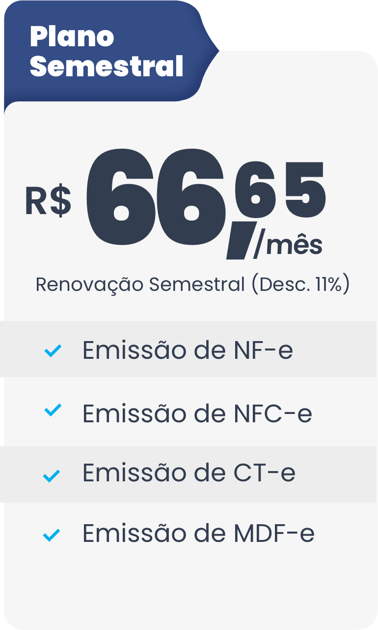 Plano Semestral - R$ 66,65/mês